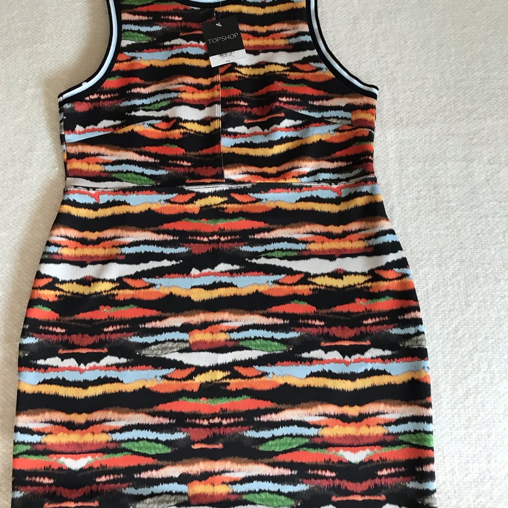 TOPSHOP Nordstrom Bodycon Tank Dress, Multi Stripe Sleeveless Knit Casual, 12